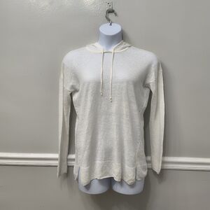 Tahari 100% Linen Hooded Sheer Pullover Sweater Beach Coastal White  XL